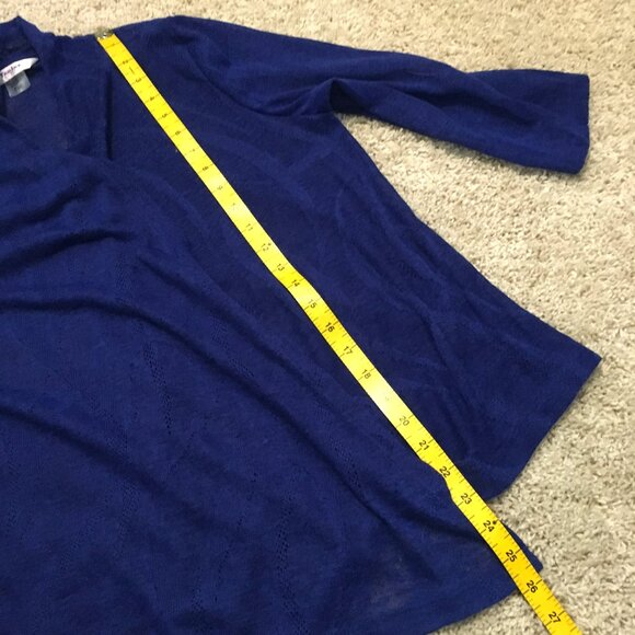 Phthalo Blue Mesh 3/4 Sleeve Open Waterfall Cardigan - Picture 13 of 14